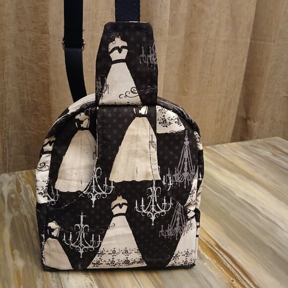 New Mini Backpack Sling Travel Bag Crossbody Blue floral Canvas Black Dress 9\